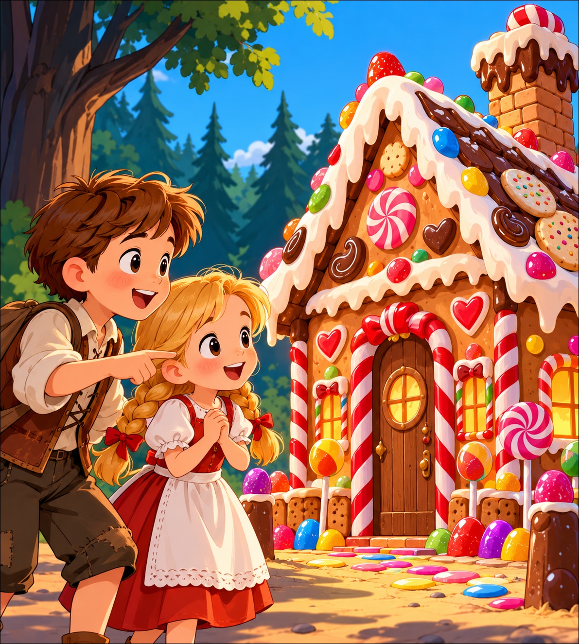 Hansel ile Gretel Hikayesi Ormanda Şekerden Yapılmış Ev Resmi